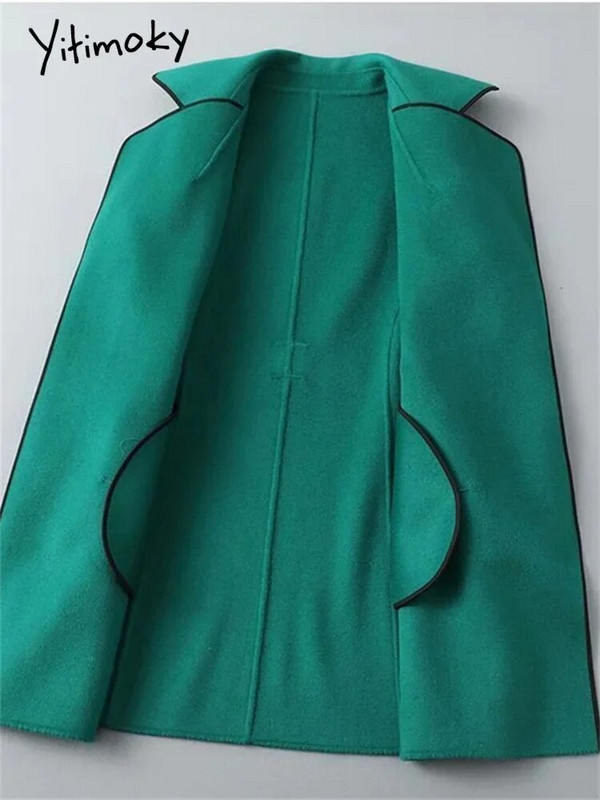Yitimoky paks villane mantel naiste sügistalv 2023 vintage, uued pitsilised lahtised mantlid vabaaja pikkade varrukatega, allapoole kaelusega jakk