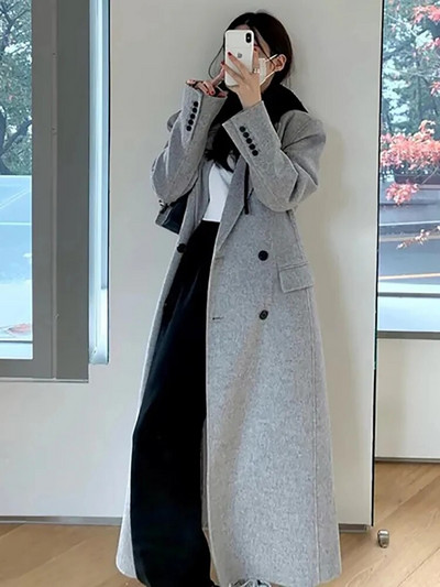 Naiste 2023. aasta villane mantel, moodne elegantne naiste mantel, kontorinaise, kaherealine, avar pikk mantel naiste jope