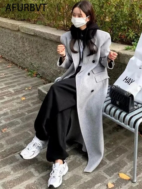 Naiste 2023. aasta villane mantel, moodne elegantne naiste mantel, kontorinaise, kaherealine, avar pikk mantel naiste jope
