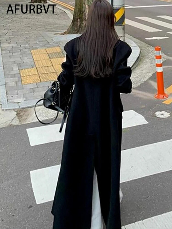 Naiste 2023. aasta villane mantel, moodne elegantne naiste mantel, kontorinaise, kaherealine, avar pikk mantel naiste jope