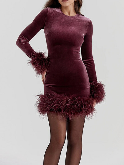 Kuum uus seksikas naiste Bodycon kleit pikkade varrukatega, sulgede kaelusega, lapikujuline Slim Fit minikleit peole vestidos para mujer