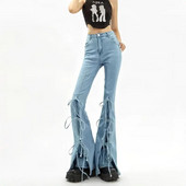 Sügises uus stiil lõhikuga paeltega naiste mikro-flare püksid moodsad naised Ameerika retro õhukesed trenditeksad