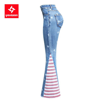 2736 Youaxon New In American Flag Flared Jeans for Women with Stars Ελαστικό τζιν φαρδύ παντελόνι μποτάκι κομμένο παντελόνι για κορίτσια