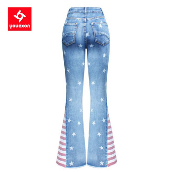 2736 Youaxon New In American Flag Flared Jeans for Women with Stars Ελαστικό τζιν φαρδύ παντελόνι μποτάκι κομμένο παντελόνι για κορίτσια