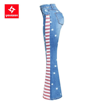 2736 Youaxon New Ameerika lipuga laienevad teksad naistele tähtedega elastsed teksapüksid laiad püksid saapalõikega püksid tüdrukutele