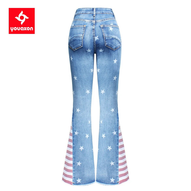 2736 Youaxon New Ameerika lipuga laienevad teksad naistele tähtedega elastsed teksapüksid laiad püksid saapalõikega püksid tüdrukutele