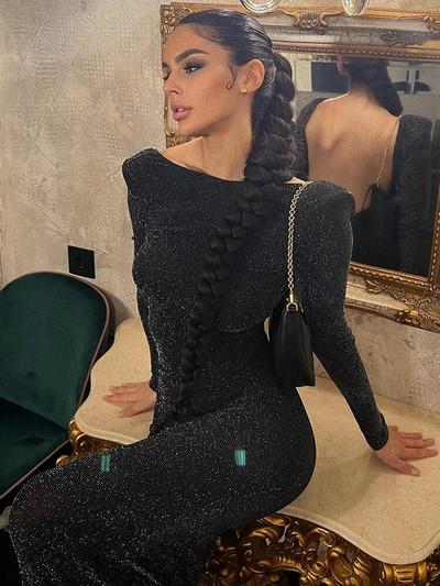 Articat seksi haljina bez leđa, svijetla svilena tanka večernja duga haljina, ženska haljina s dugim rukavima i dugim rukavima, noćna zabava