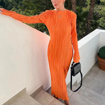 Ženska midi haljina, elegantni uzrez, jednobojni O izrez, široki rukavi, duge ljetne haljine Y2K Party Club večernje duge haljine