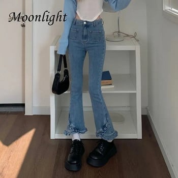 Harajuku Y2K Sweet Ruffles Τζιν Γυναικεία Vintage Gothic Chic Ψηλόμεση Slim Flare Παντελόνι Κορεατικής μόδας Νέος σχεδιαστής τζιν παντελόνι