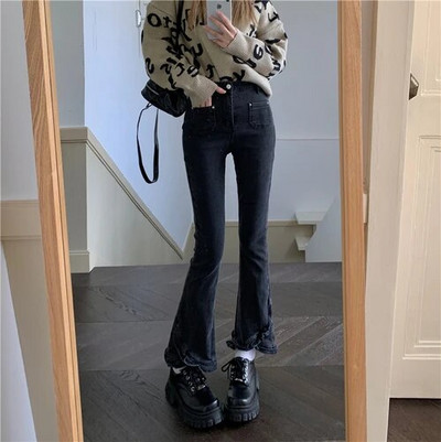 Harajuku Y2K Sweet Ruffles Džinsai Moteriškos Vintažinės Gotikinės Prašmatnios Aukšto Liemens Plonas Flare Kelnės Korėjietiškos mados Naujo dizaino džinsinės kelnės