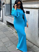 Trikotāžas liela izmēra kleita ar uzplaiksnām piedurknēm sievietēm Eleganta, raibs gabals, sieviešu garas kleitas ar šķeltu kakla izgriezumu Modes, somas, gurnu komplekts Sieviešu plāns halāts