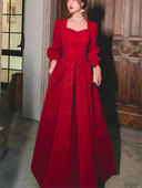 Temperamentne kleit naiste ühevärviline kevadsügis uus kandiline krae Pikkade varrukatega A-line pikk seelik Moodne naiste riietus 245