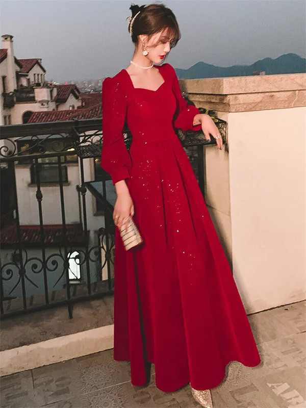 Temperamentne kleit naiste ühevärviline kevadsügis uus kandiline krae Pikkade varrukatega A-line pikk seelik Moodne naiste riietus 245