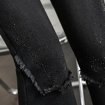 Luxury Rhinestones Flare Jeans για Γυναικεία 2023 Μαύρο Skinny Vintage Φούντα Patchwork Μπότα-Cut Παντελόνι Τζιν Παντελόνι μόδας Mujer