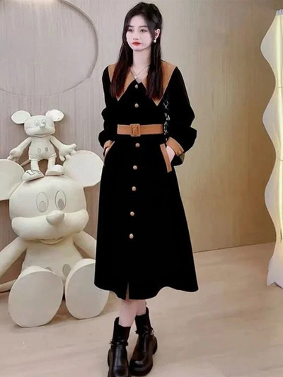 Velvetist talv sügis, uus pikkade varrukatega vana kleit, toapealne krae Korea moodne pluus Kleit Naiste vabaaja kleidid riided