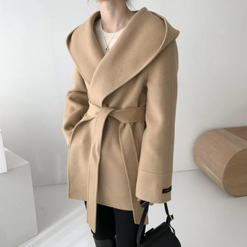 Comelsexy Φθινοπωρινό Χειμώνας OL Κομψά γυναικεία παλτό από ψεύτικο μαλλί Μασίφ ζακέτα Μινιμαλιστικό μάλλινο παλτό με κουκούλα Oversize Outwear με ζώνη