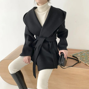 Comelsexy Φθινοπωρινό Χειμώνας OL Κομψά γυναικεία παλτό από ψεύτικο μαλλί Μασίφ ζακέτα Μινιμαλιστικό μάλλινο παλτό με κουκούλα Oversize Outwear με ζώνη