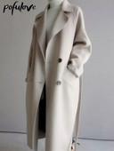 Bež vunena jakna Ženska jesen zima Ležerni dugi kaputi na rever Ženski elegantni vintage korejski modni široki preveliki kaput