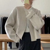 Clothland naiste elegantne lahtise õmblusega villane jope pikkade varrukatega V-kaelusega klassikalises stiilis sügisene vabaaja jope CA319