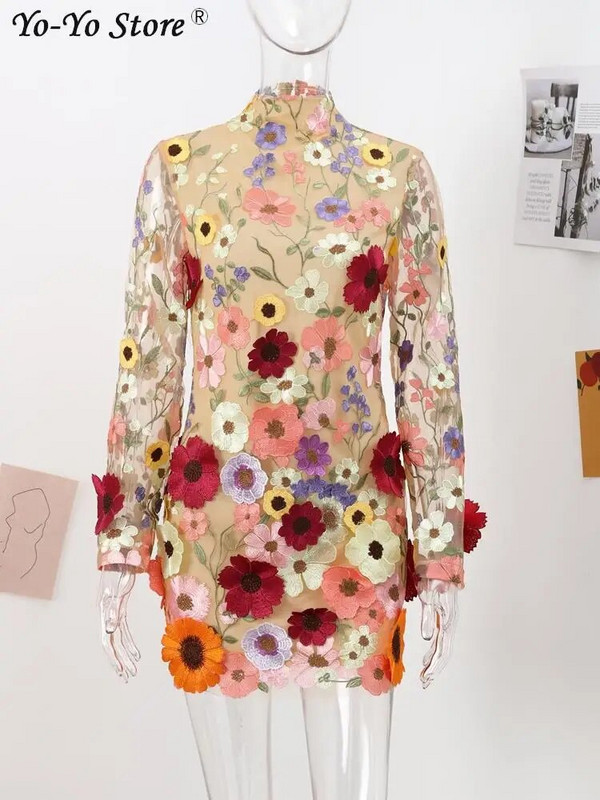 Lilletikandid Elegantne luksuslik naiste minikleit, poolkõrge kraega pikkade varrukatega kleidid 2023. aasta kevadõhtupeol Lady Vestido