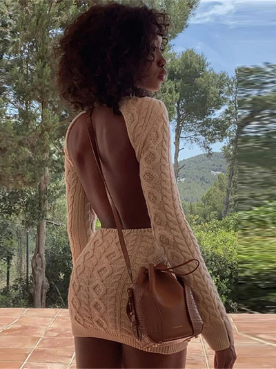 KLALIEN Soliidne pikkade varrukatega kilpkonnakaelusega kampsun, naiste 2023. aasta sügisene soe tänavariietus, õhukesed venivad seljata Bodyconi minikleidid