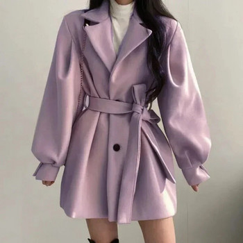 2023 Есен Зима Елегантно палто Дамско ежедневно топло яке със средна дължина Тънко чистоцветно офис дамско облекло Корейски моден шик