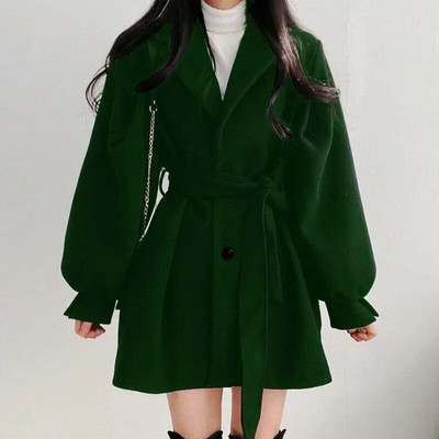 2023. aasta sügistalvine elegantne mantel naiste vabaaja soe keskmise pikkusega jakk, õhuke puhtavärviline kontorinaise välisrõivad Korea moe šikk
