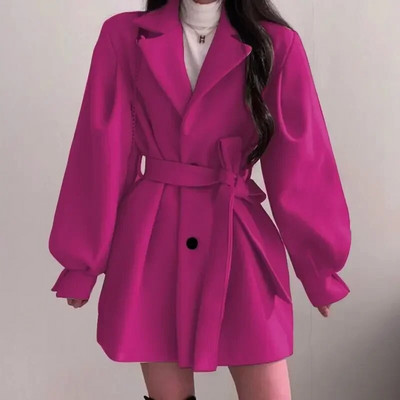 2023. aasta sügistalvine elegantne mantel naiste vabaaja soe keskmise pikkusega jakk, õhuke puhtavärviline kontorinaise välisrõivad Korea moe šikk