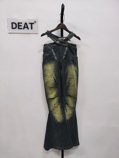 DEAT moteriškos džinsinės kelnės, plonos aukšto juosmens, tuščiavidurio, dvigubo užtrauktuko džinsai, 2023 m. rudens nauji gatvės drabužiai 17A8728