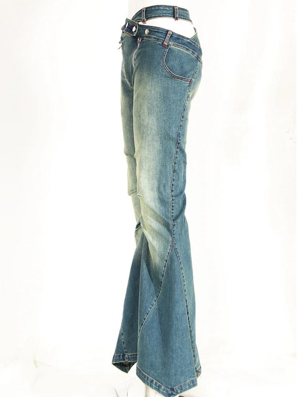 DEAT moteriškos džinsinės kelnės, plonos aukšto juosmens, tuščiavidurio, dvigubo užtrauktuko džinsai, 2023 m. rudens nauji gatvės drabužiai 17A8728