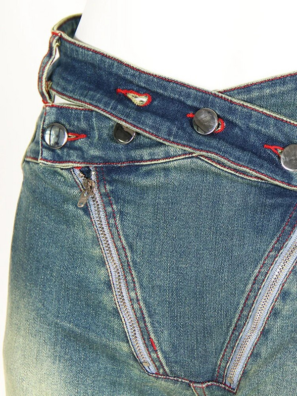 DEAT moteriškos džinsinės kelnės, plonos aukšto juosmens, tuščiavidurio, dvigubo užtrauktuko džinsai, 2023 m. rudens nauji gatvės drabužiai 17A8728