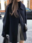 Must lühike Korea villane naiste jakk 2023. aasta sügisnööbiga avar vaba vabaaja mantel Naiste moodne Korea Trench-jope Y2k