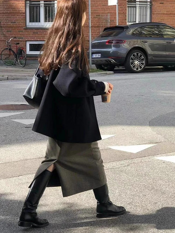 Μαύρο κοντό κορεάτικο μάλλινο γυναικείο μπουφάν φθινοπώρου 2023 Κουμπί Χαλαρό casual παλτό High Street Γυναικείο μόδα Κορεάτικο σακάκι καμπαρντίνας Y2k