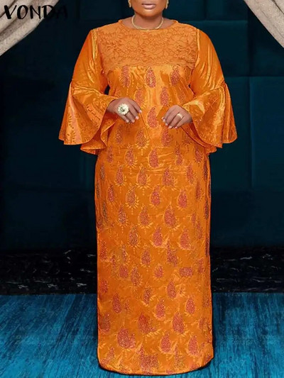 2023 VONDA Maxi pikk kleit naiste suvine peokleit, pikkade varrukatega, trükitud pits Vestidos elegantne rüü, vintage satiinist päikesekleit