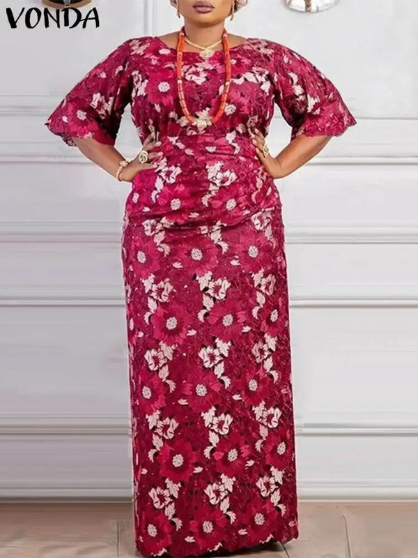 2023 VONDA Maxi pikk kleit naiste suvine peokleit, pikkade varrukatega, trükitud pits Vestidos elegantne rüü, vintage satiinist päikesekleit