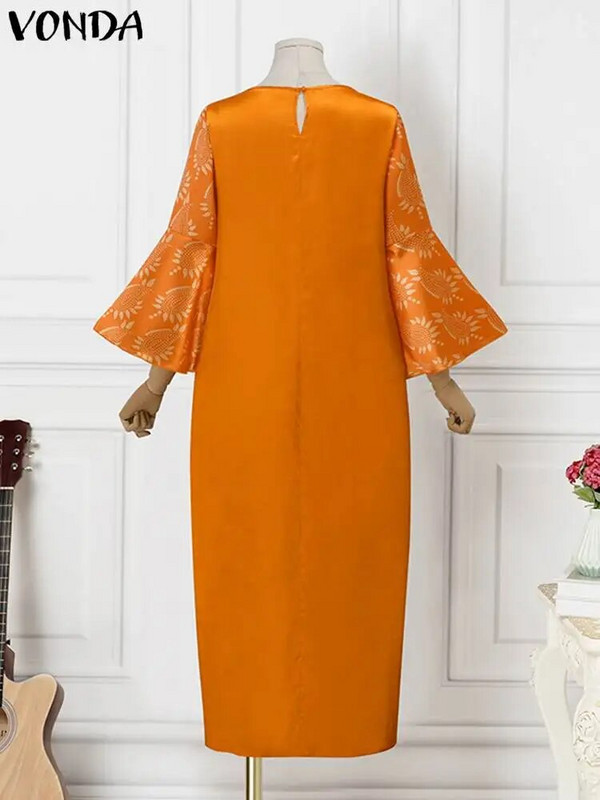 2023 VONDA Maxi pikk kleit naiste suvine peokleit, pikkade varrukatega, trükitud pits Vestidos elegantne rüü, vintage satiinist päikesekleit