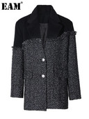 EAM Tweed liela izmēra neregulārs vilnas mētelis, brīvs, jauns sieviešu mētelis ar garām piedurknēm modes plūdmaiņas rudens ziema 2023 17A1557H01