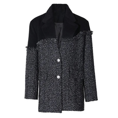 EAM Tweed liela izmēra neregulārs vilnas mētelis, brīvs, jauns sieviešu mētelis ar garām piedurknēm modes plūdmaiņas rudens ziema 2023 17A1557H01