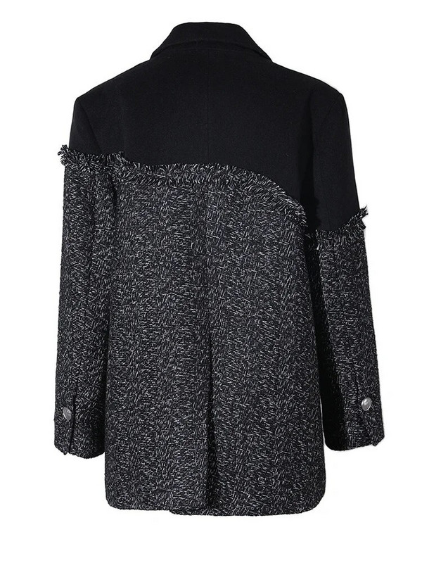 EAM Tweed liela izmēra neregulārs vilnas mētelis, brīvs, jauns sieviešu mētelis ar garām piedurknēm modes plūdmaiņas rudens ziema 2023 17A1557H01