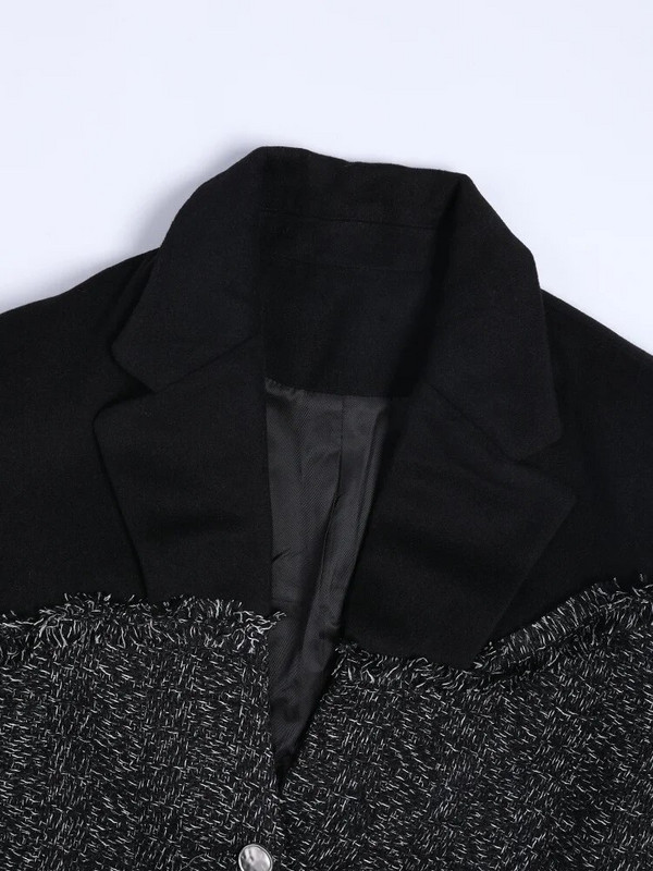 EAM Tweed liela izmēra neregulārs vilnas mētelis, brīvs, jauns sieviešu mētelis ar garām piedurknēm modes plūdmaiņas rudens ziema 2023 17A1557H01