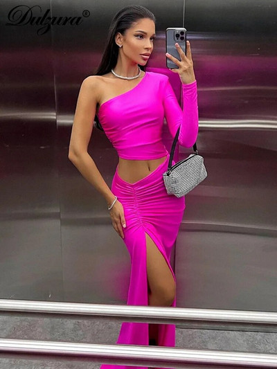 Dulzura rochie maxi cu mânecă lungă, cu un umăr, decupată, cu fante cu fante, bodycon, sexy, petrecere de bal Seară elegantă, haine Y2K, ziua de naștere