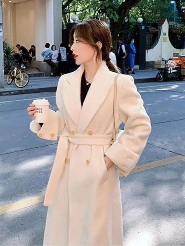 2023. aasta talvine uus villane villane vöömantel Naiste üle põlve kõrge kvaliteediga temperamendiga keskmise pikkusega villane mantel