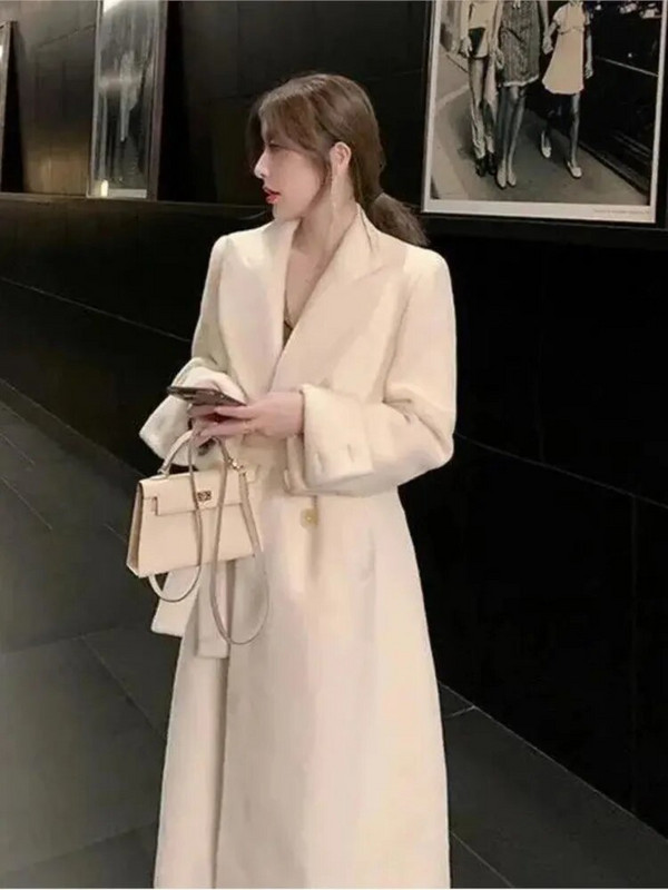 2023. aasta talvine uus villane villane vöömantel Naiste üle põlve kõrge kvaliteediga temperamendiga keskmise pikkusega villane mantel