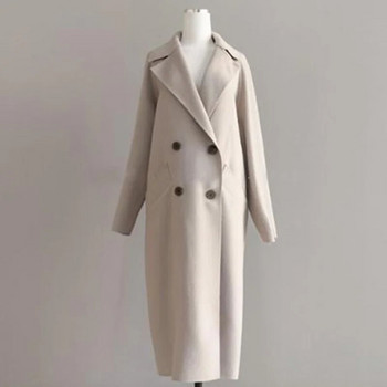 Χειμερινό γυναικείο μπεζ κομψό μαλλί αναμεμειγμένο μονόχρωμο Κορεάτικο μακρύ παλτό ρετρό μόδα Μαύρο απλό μάλλινο καμηλό παλτό μεγάλου μεγέθους