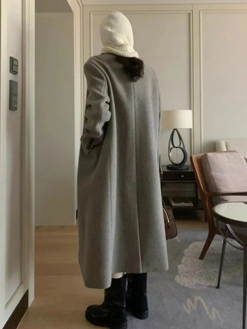 Γυναικείο χειμερινό vintage μακρύ μάλλινο παλτό ίσιο χαλαρό μάλλινο παλτό μάλλινο πανωφόρι μονό στήθος 2023