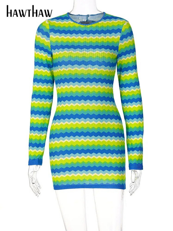 Hawthaw sievietēm, garām piedurknēm, svītrainām pludmales brīvdienām Bodycon mini kleita, ielas apģērbs 2022. gada vasaras apģērbu vairumtirdzniecības preces biznesam