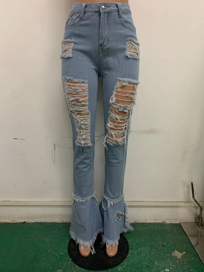 Ljetne traper hlače 2020. Ženske fluorescentne traperice s rupama Poderane lepršave hlače s rascjepima Ulične uske hlače visokog struka u 6 boja