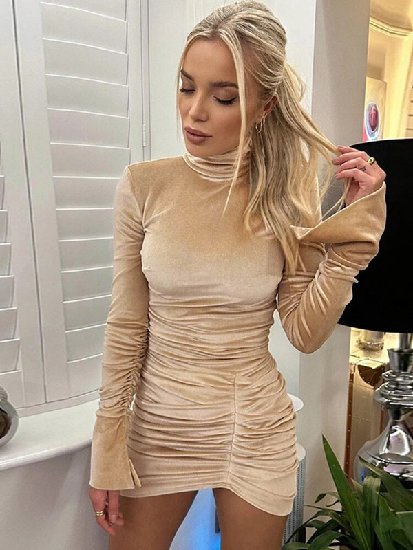 Cnyishe Sexy samta Mini kleitas Sieviešu Modes Garām piedurknēm Masīvs Ielu apģērbs Tievs apvalks Izdilis Bodycon Vestidos Halāti Sieviešu