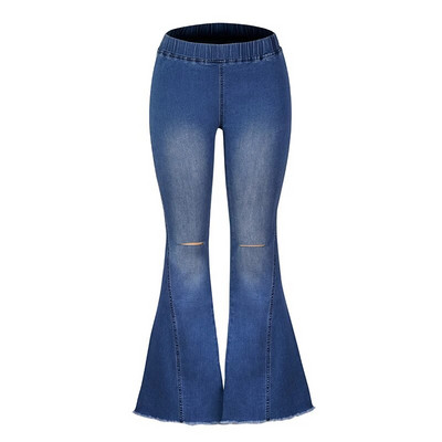 Naiste elastsed teksad, venivad vabaaja kõrge vöökohaga teksad, vanad tänavarõivad, laia säärega naiste laia jalaga teksad