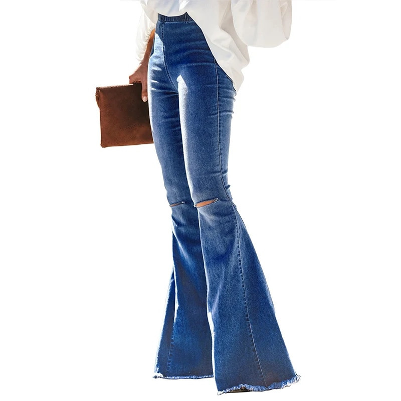 Naiste elastsed teksad, venivad vabaaja kõrge vöökohaga teksad, vanad tänavarõivad, laia säärega naiste laia jalaga teksad